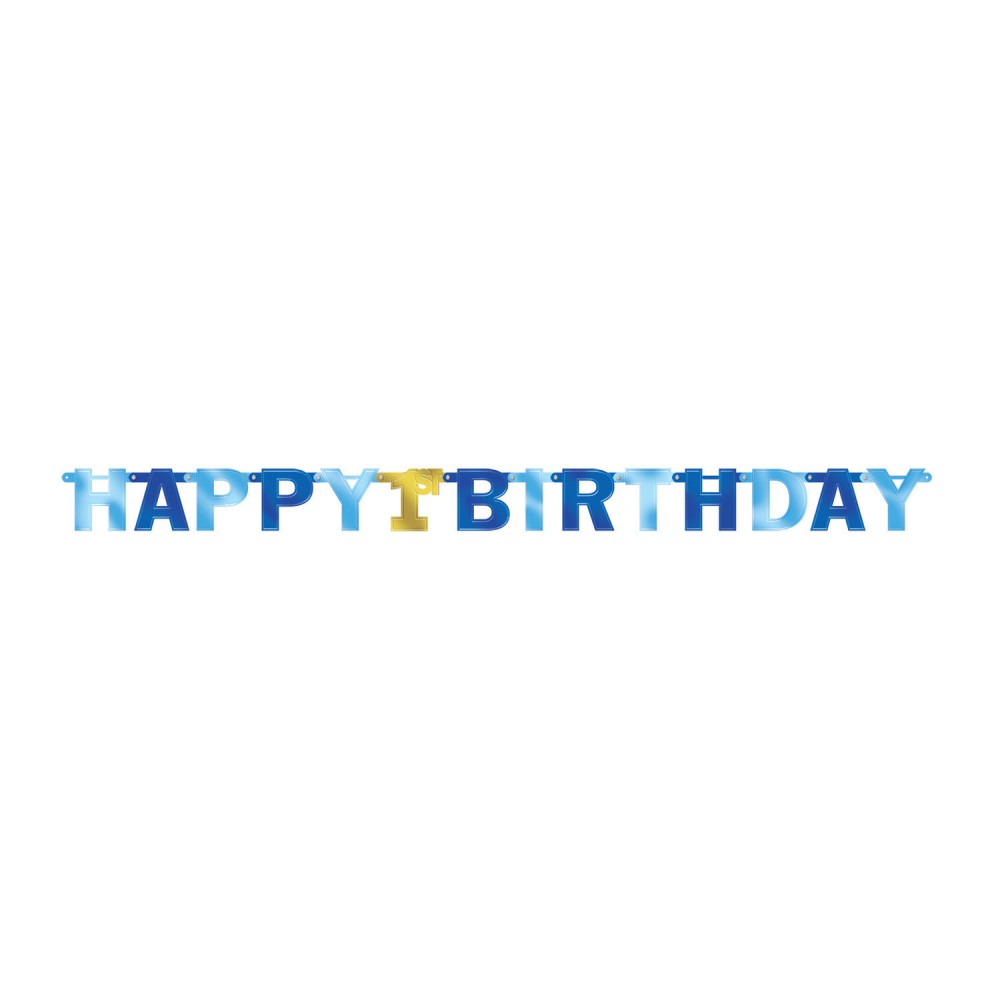 Baner "Happy 1st Birthday", niebieska, 2,13m