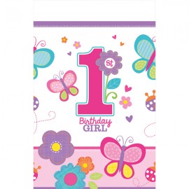 Obrus foliowy roczek - 1'st Birthday girl, różowy, rozm. 137x213 cm
