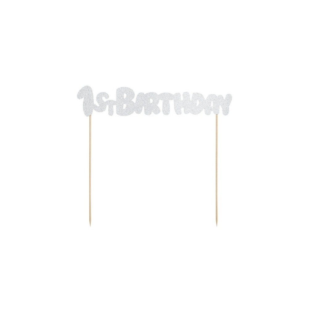 Topper na tort 1st Birthday, srebrny roczek
