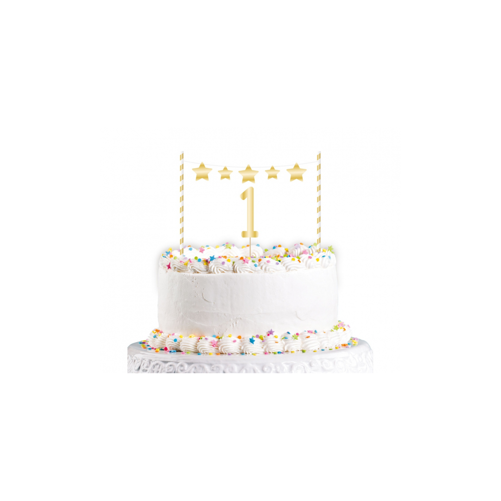 Topper na tort 1 urodziny, złoty, 19 cm