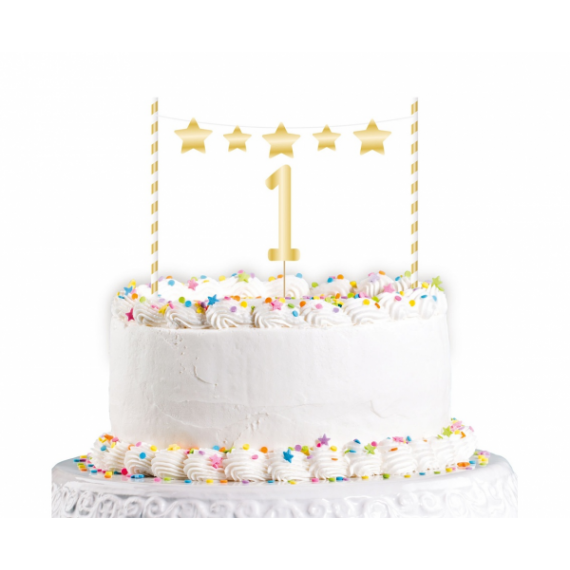 Topper na tort 1 urodziny, złoty, 19 cm