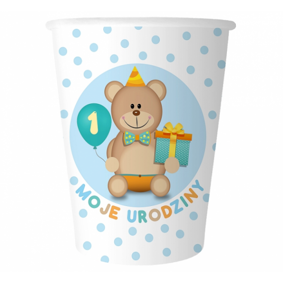 Kubeczki papierowe "Moje 1 Urodziny", 6 szt., niebieskie