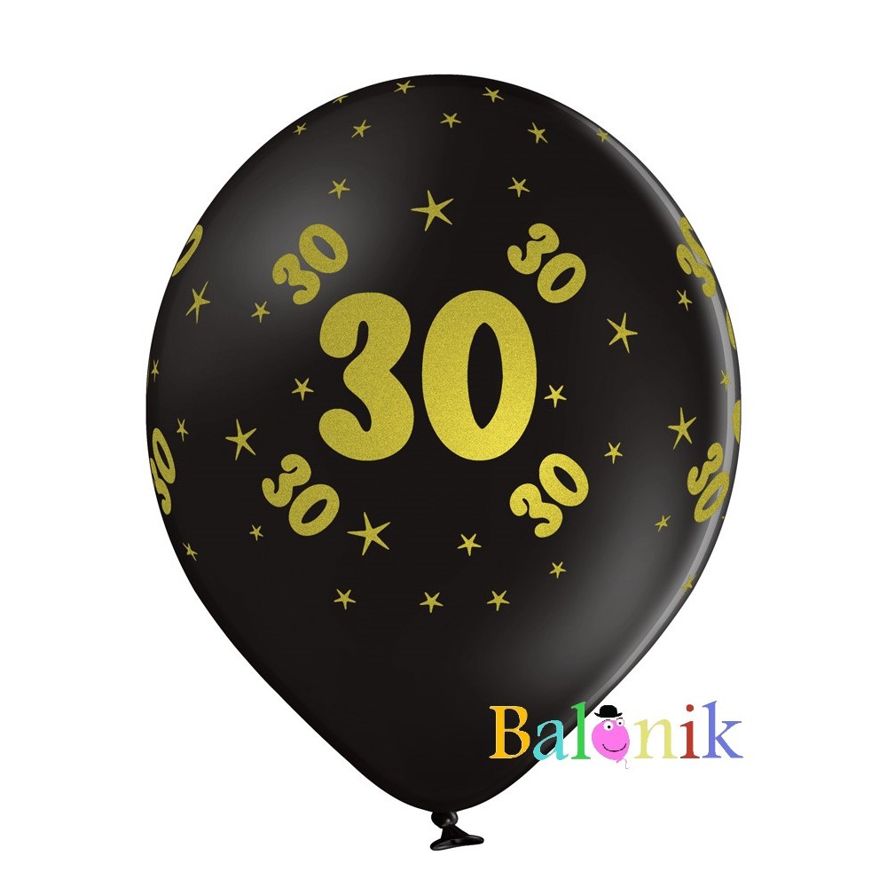 Balon lateksowy czarny z nadrukiem - złota 30