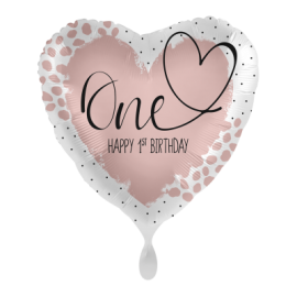 Balon foliowy serce "One Happy 1st Birthday" różowy