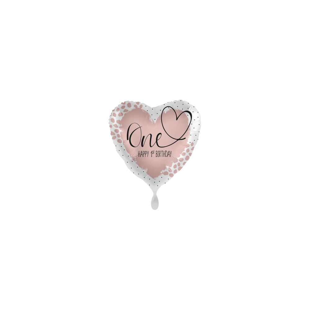 Balon foliowy serce "One Happy 1st Birthday" różowy