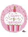 Balon foliowy okrągły babeczka "Happy 1 st Birthday" różowy roczek