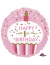 Balon foliowy okrągły babeczka "Happy 1 st Birthday" różowy roczek
