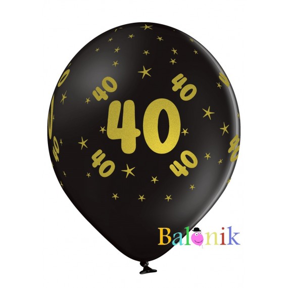 Balon lateksowy czarny z nadrukiem - złota 40