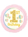 Balon foliowy okrągły "1st Birthday" różowy roczek
