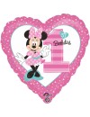Balon foliowy serce Myszka Minnie "1st Birthday" różowy roczek