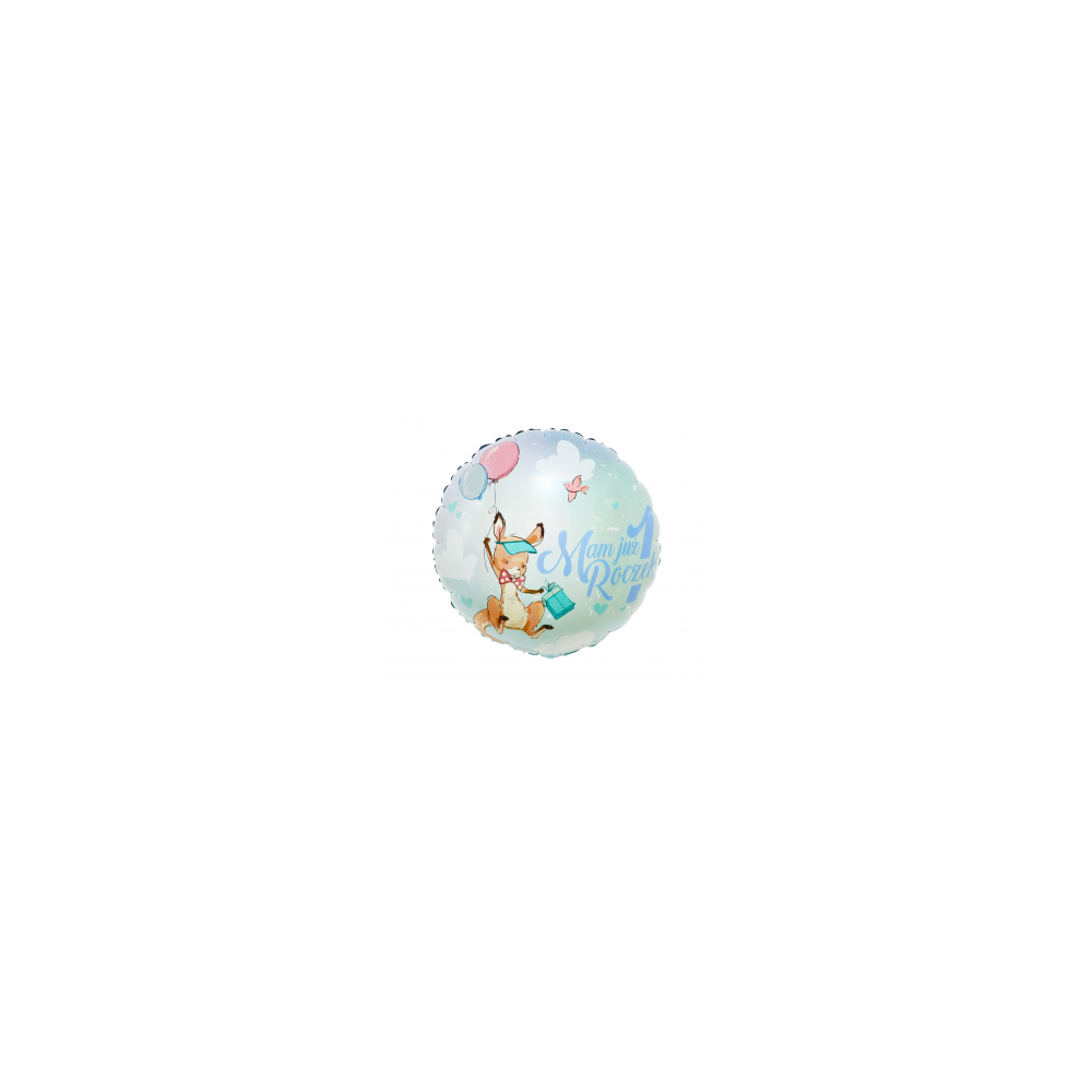 Balon foliowy okrągły "Mam już Roczek 1" niebieski roczek kangurek