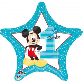 Balon foliowy gwiazda Myszka Mickey "1st Birthday" niebieski roczek