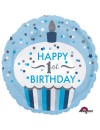 Balon foliowy okrągły babeczka "Happy 1 st Birthday" niebieski roczek