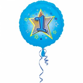 Balon foliowy okrągły gwiazda 1 niebieski roczek