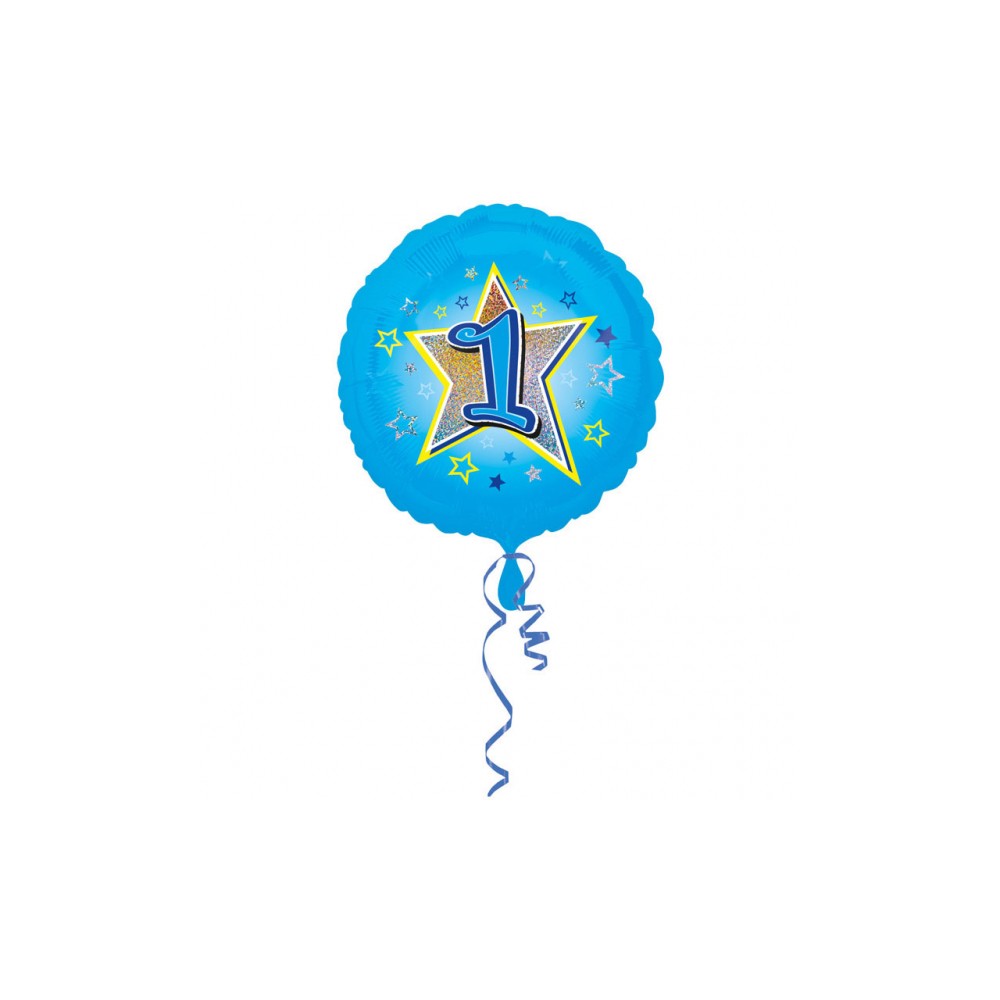 Balon foliowy okrągły gwiazda 1 niebieski roczek