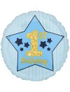Balon foliowy okrągły "1st Birthday" niebieski roczek
