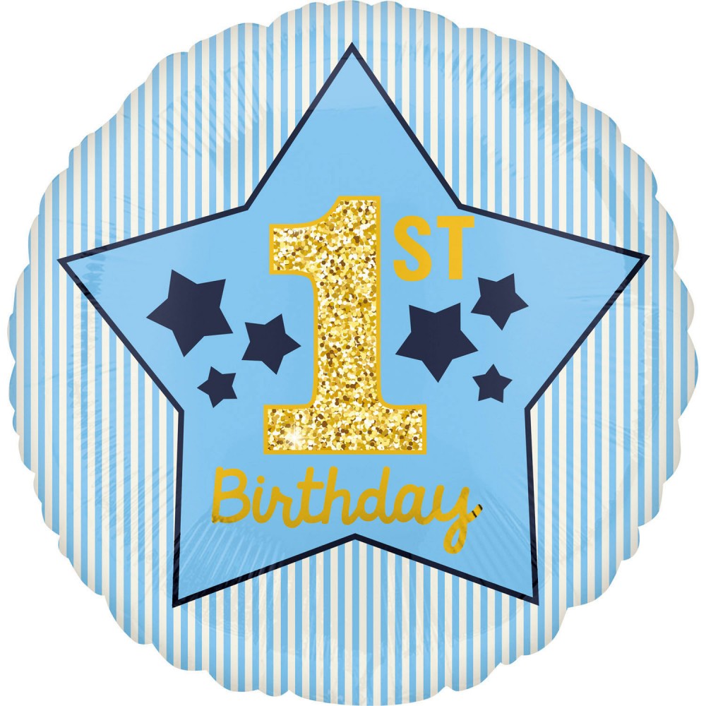Balon foliowy okrągły "1st Birthday" niebieski roczek