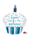 Balon foliowy babeczka "Happy 1 st Birthday" niebieski roczek