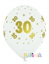 Balon lateksowy biały z nadrukiem - złota 30