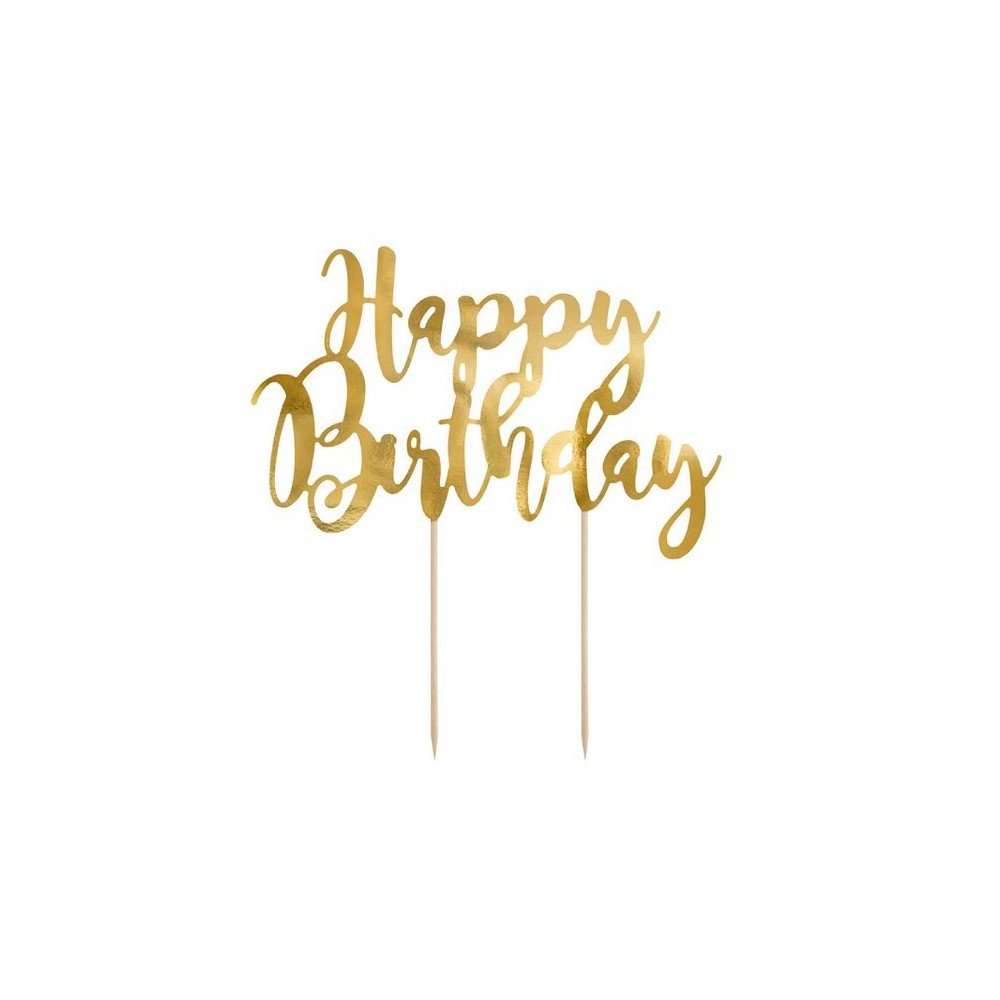 Topper na tort Happy Birthday - złoty