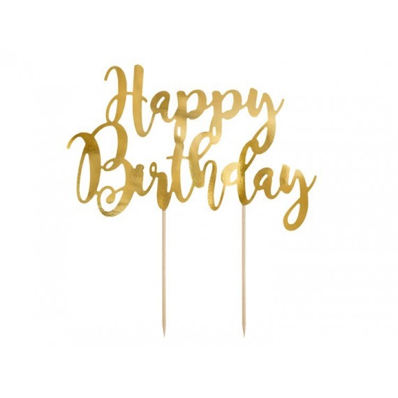 Topper na tort Happy Birthday - złoty