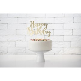 Topper na tort Happy Birthday - złoty