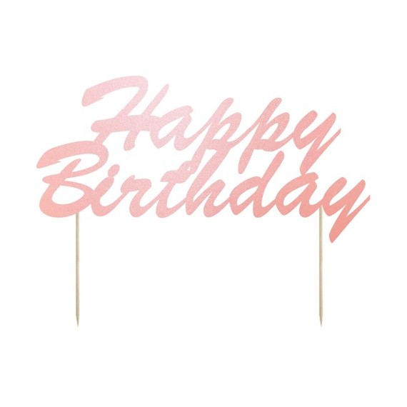 Topper na tort Happy Birthday - różowy