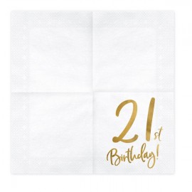 Serwetki 21th Birthday, biały, 33x33cm