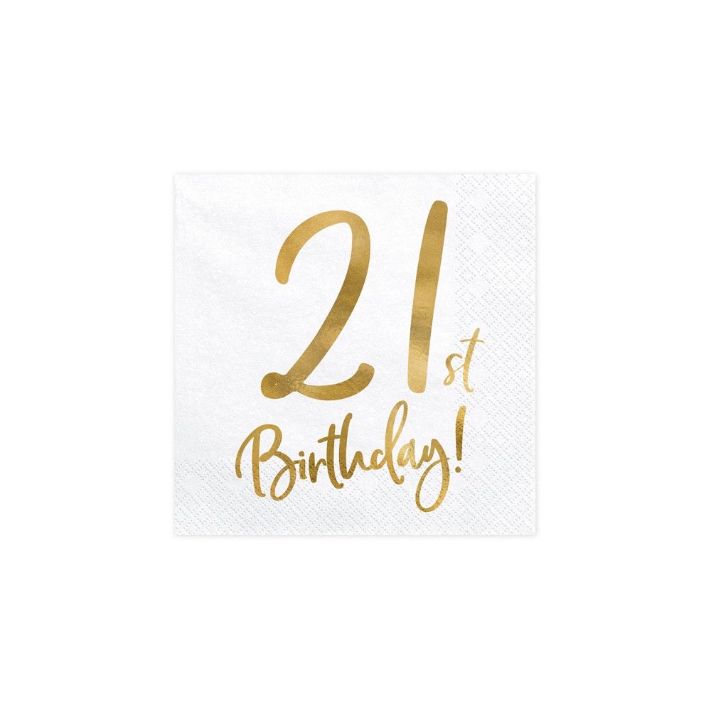 Serwetki 21th Birthday, biały, 33x33cm