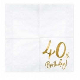 Serwetki 40th Birthday, biały, 33x33cm