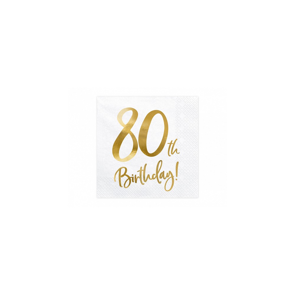 Serwetki 80th Birthday, biały, 33x33cm