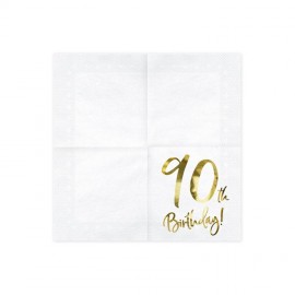 Serwetki 90th Birthday, biały, 33x33cm