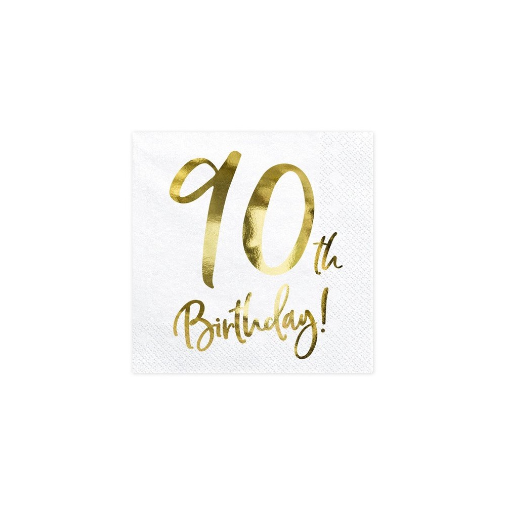 Serwetki 90th Birthday, biały, 33x33cm