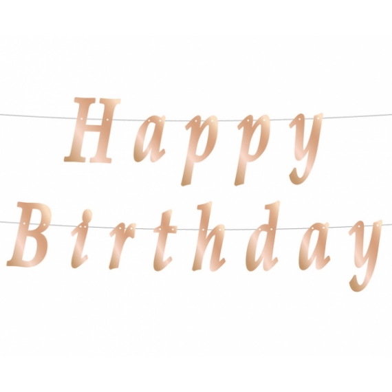 Girlanda B&C Happy Birthday, DIY, metaliczna różowo-złota, 11x200 cm