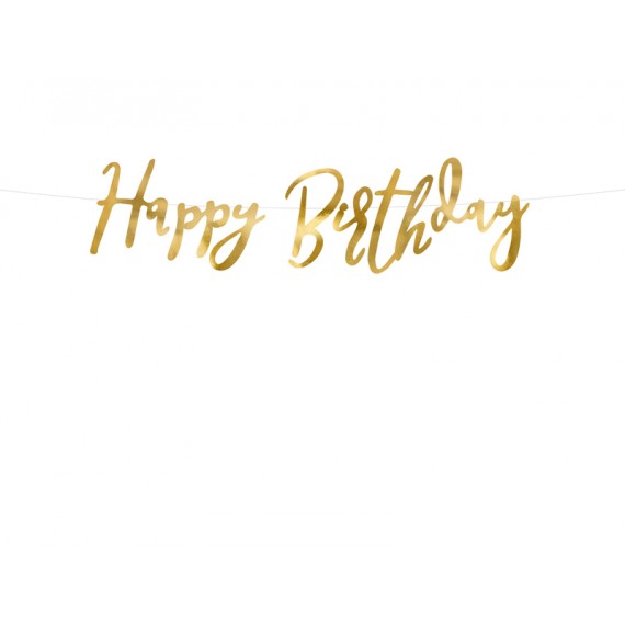 Baner Happy Birthday, złoty, 16.5x62cm