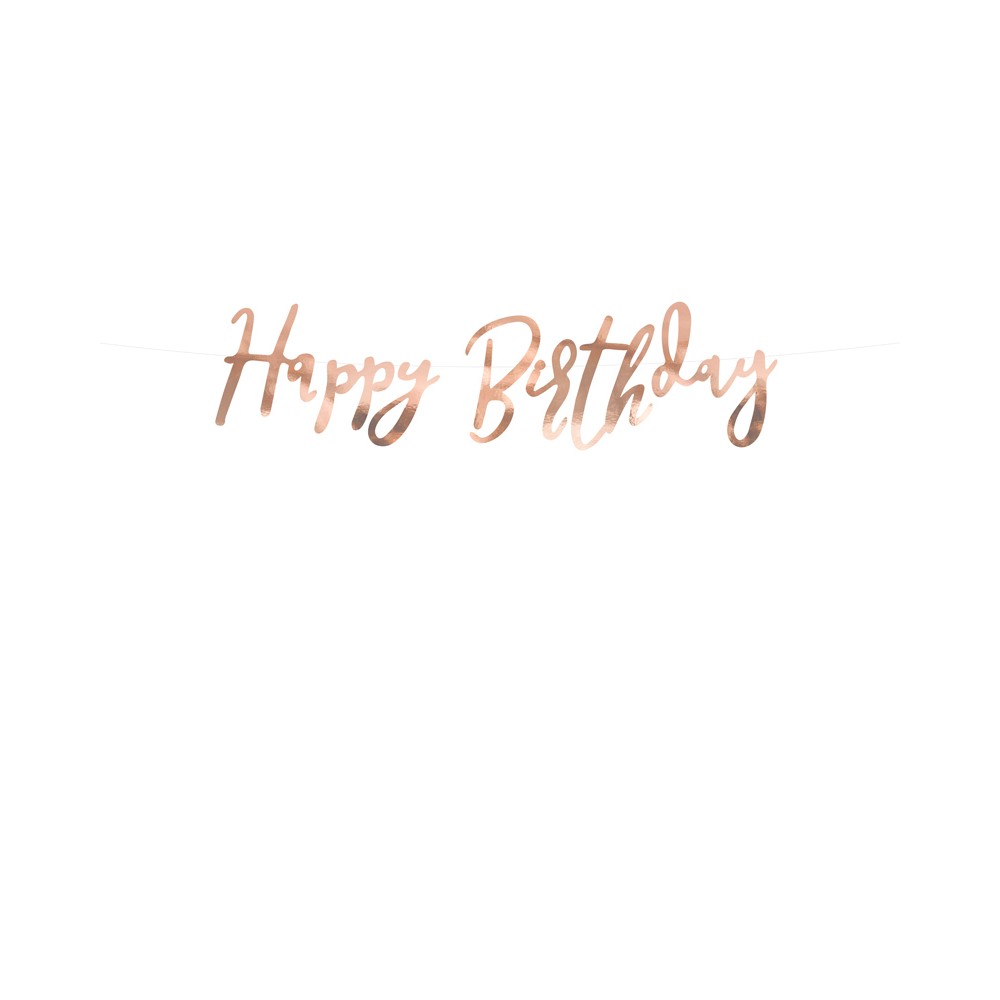 Baner Happy Birthday, różowo złoty, 16.5x62cm