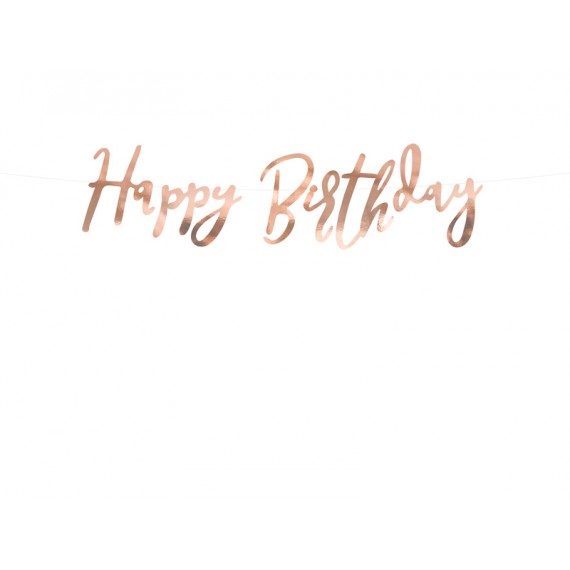 Baner Happy Birthday, różowo złoty, 16.5x62cm