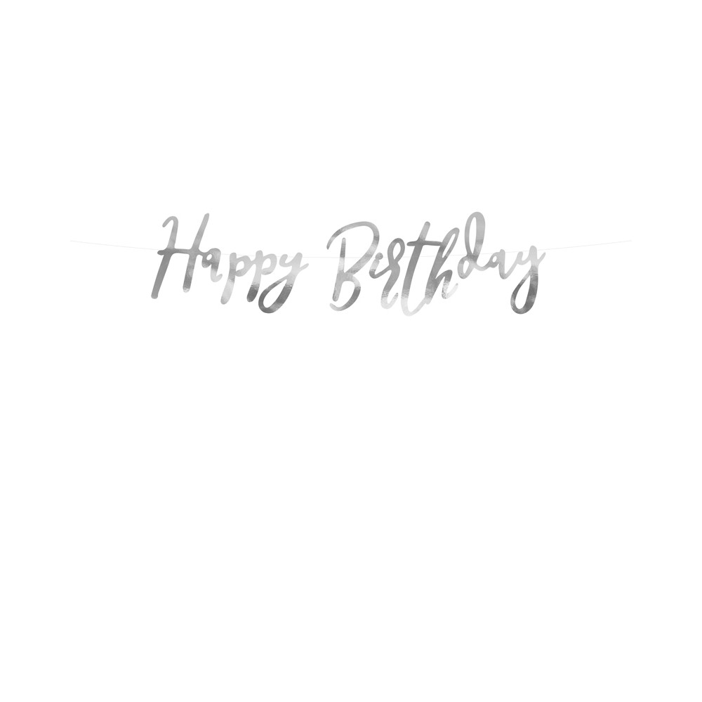Baner Happy Birthday, srebrny, 16,5x62cm