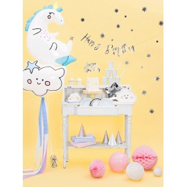 Baner Happy Birthday, srebrny, 16,5x62cm