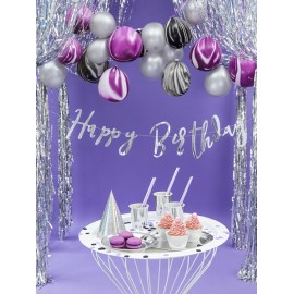 Baner Happy Birthday, srebrny, 16,5x62cm
