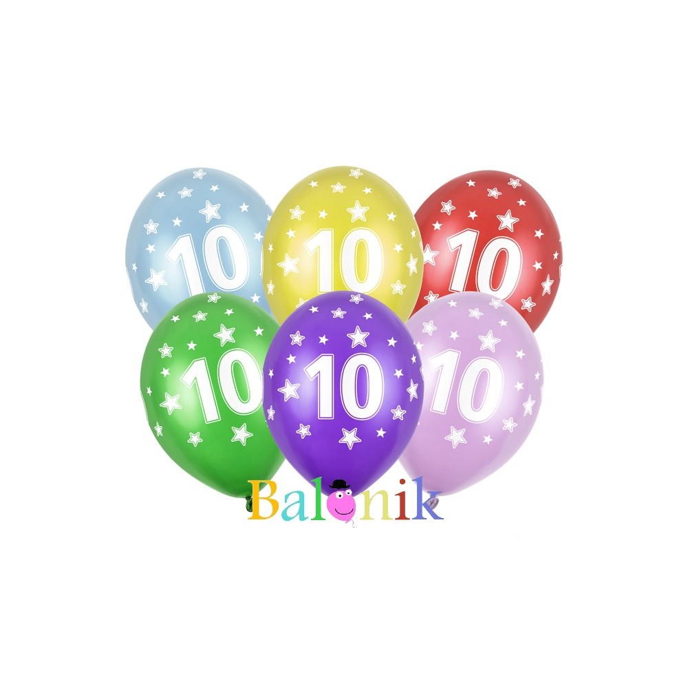 Balon lateksowy mix kolorów z nadrukiem cyfry 10