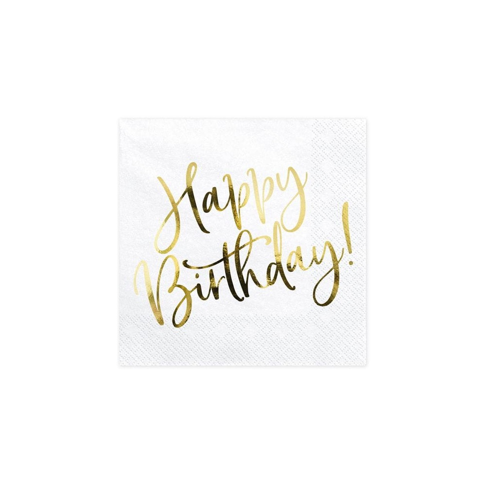 Serwetki Happy Birthday, złoty, 33x33cm