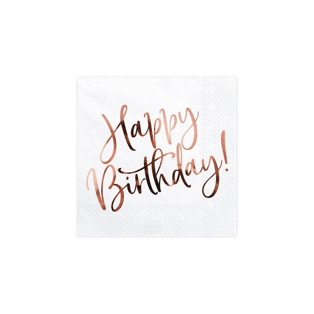 Serwetki Happy Birthday, złoty róż, 33x33cm