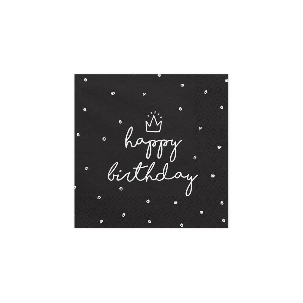 Serwetki Happy Birthday, czarne, 33x33cm