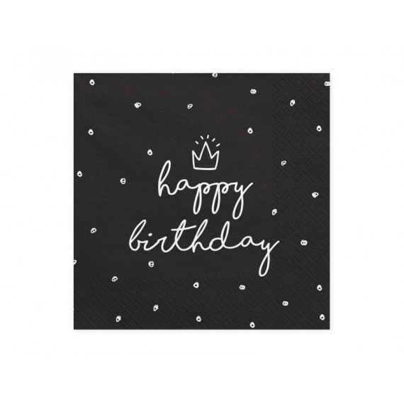 Serwetki Happy Birthday, czarne, 33x33cm