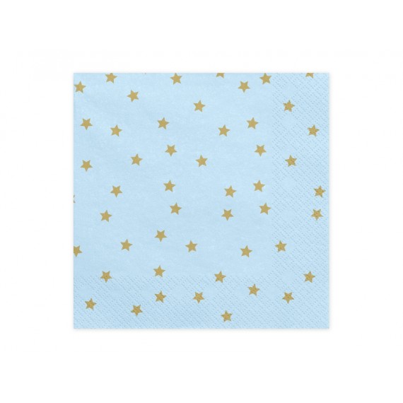 Serwetki złote gwiazdki, niebieskie, 33x33cm