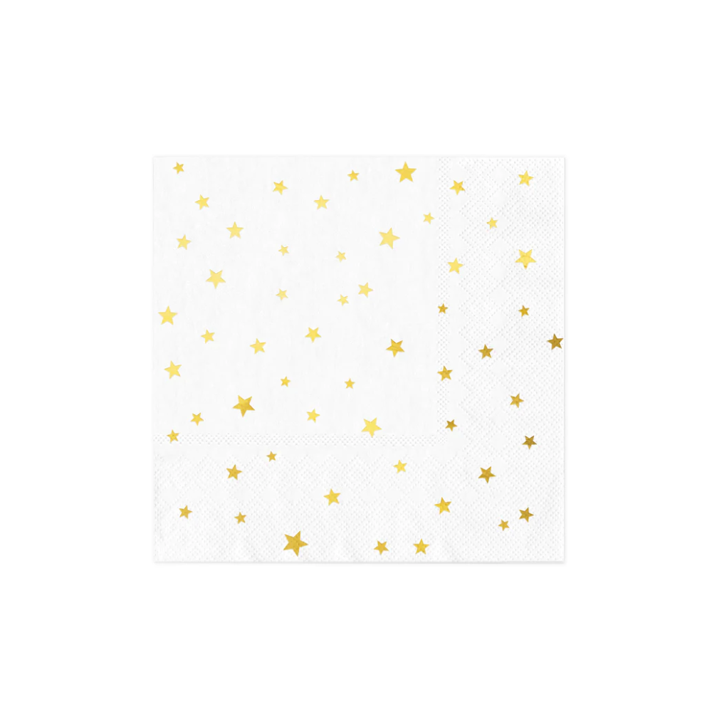 Serwetki złote gwiazdki, białe, 33x33cm
