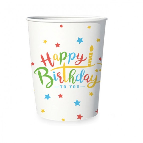 Kubeczki kolorowe baloniki i gwiazdki - happy birthday