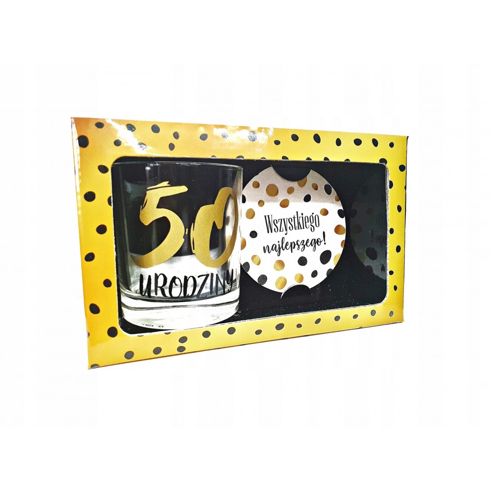 Szklanka 50 Urodziny "Złote Kropki" - z podkładką,  270 ml