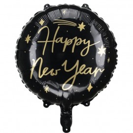 Balon foliowy Happy New Year, 45 cm, czarny
